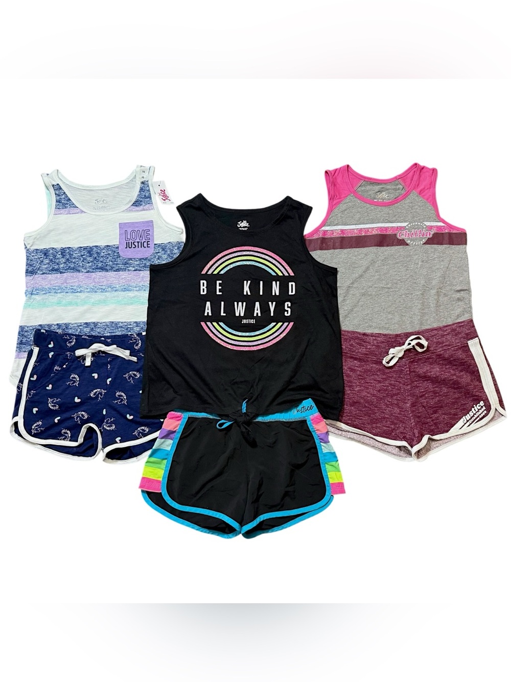 Justice Girls Graphic Tank Top Shorts Matching Sets Lot Colorful Glitter Size 10